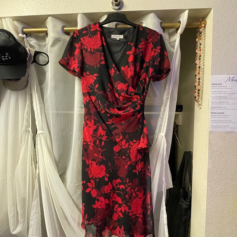 Elegant Black and Red Floral Dress